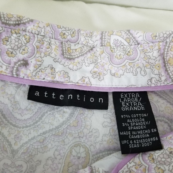 Attention Shirt Womens XL Top Paisley Long Split Cuff Sleeve Collared Button Up - Picture 5 of 8